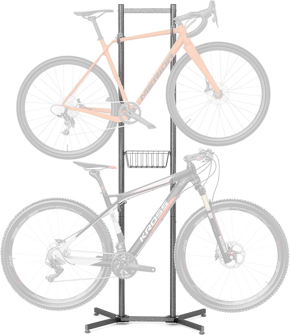 CXWXC 2-/4-Bike Storage Rack with Basket - Indoor Bike Rack for Garage/Apartment - Road Mountain and Hybrid Bike Garage & Home