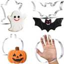 3 Pcs Large Halloween Cookie Cutters Set, 7.5 Inch Extra Large Pumpkin Bat Ghost Shapes Stainless Steel Metal Giant Cookie Cutters Molds for Halloween Day Baking Party Kitchen Accessories