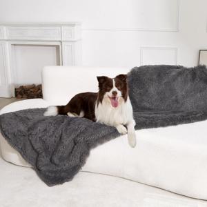 gogobunny Waterproof Dog Blanket for Large Dogs, Cats, Puppy, Reversible Faux Fur Pet Throw Blanket, Washable, Calming Furniture Protection for Sofa Bed (33x77 Inch (Pack of 1), Grey)