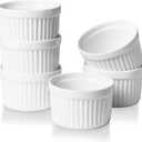 ONTUBE Ramekins - Porcelain Ramekins for Creme Brulee Dishes,Dipping Sauces,Baking Pudding Cups, Souffle Bowl,Oven Safe, Set of 6 (4OZ, White)