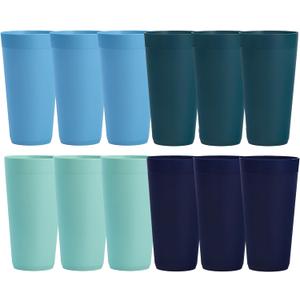 US Acrylic Newport 32 ounce Unbreakable Plastic Stackable Iced-Tea Tumblers in 4 Coastal Colors | Set of 12 Drinking Cups | Reusable, BPA-free, Made in the USA, Top-rack Dishwasher and Microwave Safe, Coastal