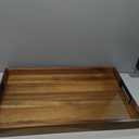 Large Ottoman Tray for Living Room and Coffee Table, Decorative Acacia Wood Serving Tray with Metal Handles for Breakfast in Bed, Dinner Food Kitchen TV (Natural, 24" x 15" x 2")