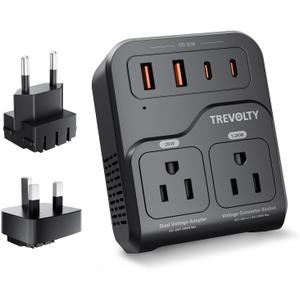 2000W Voltage Converter US to Europe, 220V to 110V Converter for European Travel with 3AC/2USB-A/2USB-C (PD20W), Travel Essentials with Type C G Plug (Black)