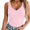 Women's Double Lined V Neck Tank Tops Summer Slim Fit Basic Sleeveless Shirts Cute Trendy Going Out Tops, Pink XL