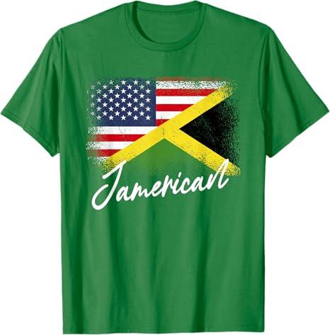 Jamerican - American Jamaican Roots America Jamaica Flag T-Shirt L