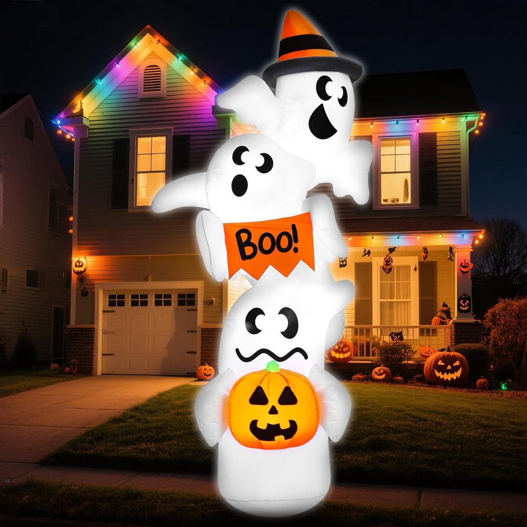 JOYIN 9ft Tall Halloween Inflatable Ghost Outdoor Decorations, Giant Overlap Ghost Inflatable Decor with LEDs, Blow Up Yard Decorations for Halloween Party Garden Lawn Yard Decor