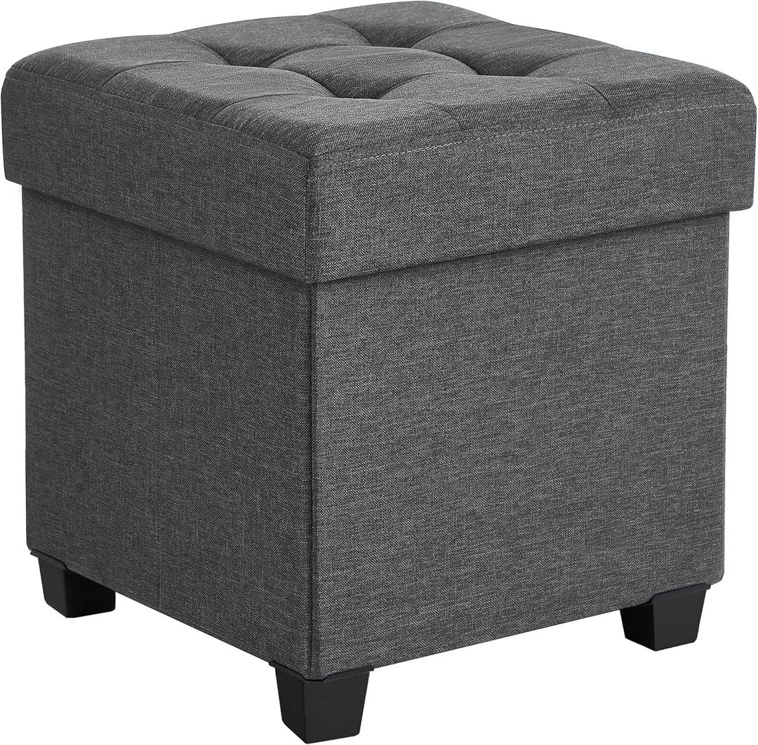 SONGMICS 15 Inches Cube Storage Ottoman, Bedroom Bench with Storage, Foot Stool with Feet, Holds Up to 660 lb, Dark Gray ULSF14GYZ (15"D x 15"W x 15.7"H)