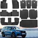 Custom for 2016-2026 Volvo XC90 Floor Mats 3 Rows Trunk Cargo Liner and 2nd 3rd Rear Seat Backrest Mat Full Set TPE All Weather Accessories (Only Fit Gas 7 Seat, 10 MatsNot for Hybrid/PHEV)