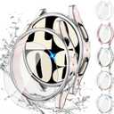 Tensea [5+5Pack for Samsung Galaxy Watch 6 Screen Protector Case 44mm Accessories, Hard PC Bumper/HD Anti-Fog Tempered Glass Protective Film, Face Cover Set, Galaxy Watch 6 Case for Women Men (Clear/Pink Gold/Starlight/Pink-Silver/White-Silver)