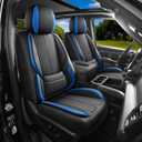 AOOG F150 Seat Covers Custom Fit for Ford F150 2009-2026 Faux Leather Seat Cover Set Compatible with Regular Cab Super Cab Super Crew Pickup Truck Seat Cushions (Black & Blue, Front Seat Only)