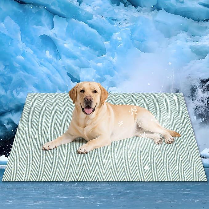 PatiencET Dog Cooling Mat, 28'' x 40'' Upgrade Pet Cool Mat for Dogs Cats, Foldable & Washable Summer Ice Silk Dog Cooling Pad for Indoor Outdoor Bottom Leakproof and Anti Slip