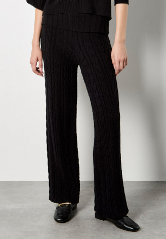 Women's Knit Wide Leg Pants, Cable Pattern, Elastic Waist, Avalible in 4, Black. Free Size. One Size