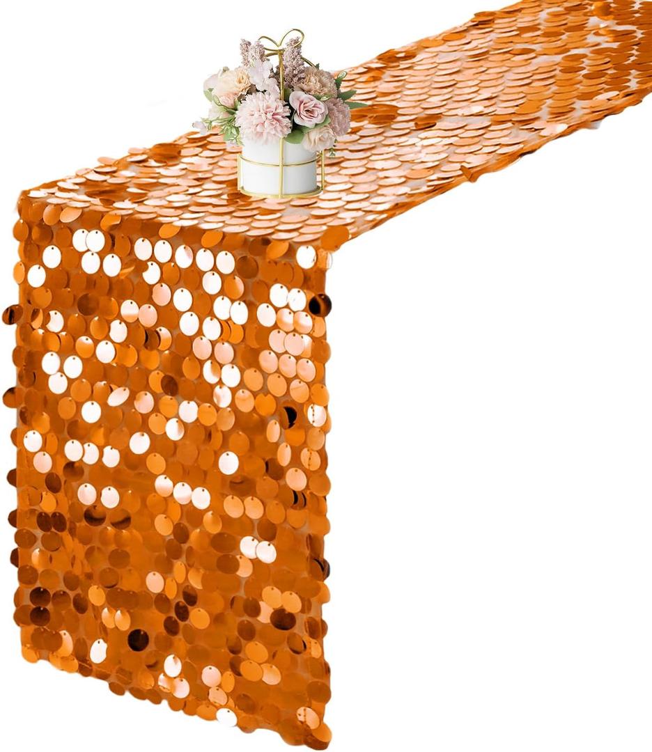 12 x 108 Inch Orange Sequin Table Runner Glitter Rectangle Big Sequin Table Runner for Wedding Party Birthday Christmas Halloween Decoration (1 Pack)