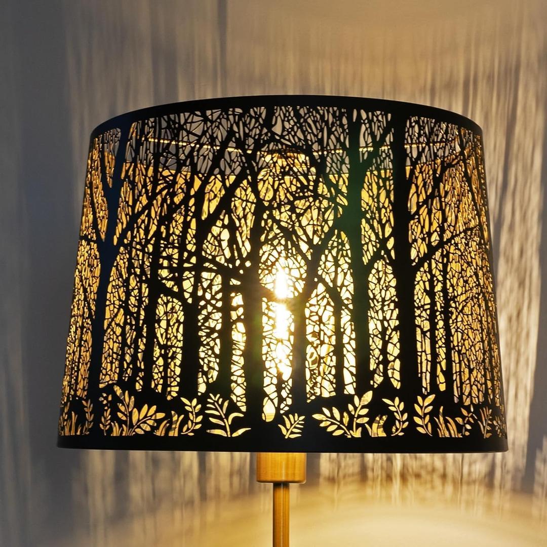 Oversized Large Lampshade Drum Metal Lamp Shade With Etched Metal Openwork Dense Jungle Pattern 14" Top X 16" Bottom X 11" High For Floor Lamps Replacement, Spider