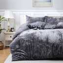 CAROMIO Velvet Duvet Cover Bedding Set Queen Size, Luxury Ultra Soft Velvet Comforter Cover 3 Pieces (1 Duvet Cover + 2 Pillow Shams, Grey)