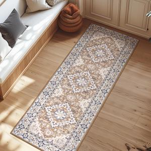 Runner Rug 2.6 x 8 for Hallway, Washable Entryway Rugs Brown Beige