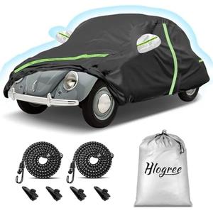 Car Cover for 1960-1980 Beetle Bug Sedan 2-Door,Full Exterior Car Covers for Automobiles All Weather Waterproof Heavy Duty,Zipper/Cotton Design Rain Snow Sun Winter UV Proof【210T Taffeta】- Black