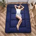 MAXYOYO Japanese Floor Mattress Futon Mattress, 4" Thicken Tatami Mat Sleeping Pad Foldable Roll Up Mat Boys Girls Dormitory Pad Kids Floor Lounger Pillow Bed, Navy Blue, Twin Size