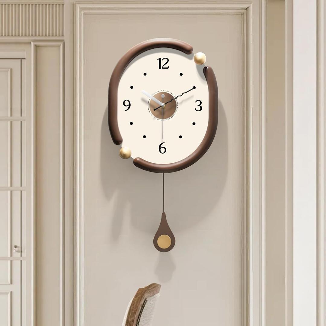 Wood Wall Clock Decorative for Living Room Decor 14 Inch Modern Design - Quiet Battery Operated Wall Clock Non Ticking Analog Quartz Movement, for Farmhous,Kitchen,Bedrooms, Small