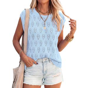 PRETTYGARDEN Crochet Tops for Women 2026 Summer Sweater Vest Knit Cap Sleeve Hollow Out Tank Coverup Spring Fashion Clothing (S)