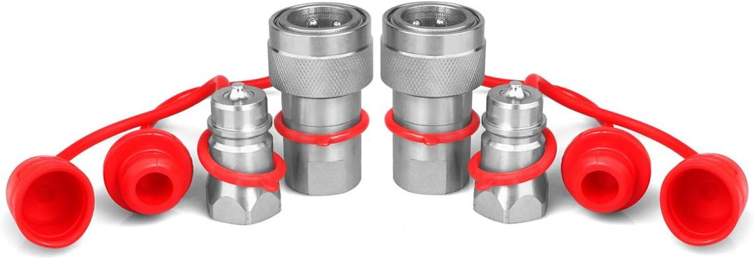 1/2" Ag Hydraulic Quick Connect Tractor Couplers with Dust Caps,Poppet Pioneer Style ISO 5675 Hydraulic Quick Coupler 1/2" NPT Thread & ISO 5675 Body