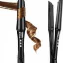 Hair Straightener and Curler 2 in 1 with Titanium Flat Iron & Ceramic Curling Iron, PRITECH Best Flat Iron for Fine Hair, Rapid Heat-Up, Negative Ions, Dual Voltage for Long Short(Black)