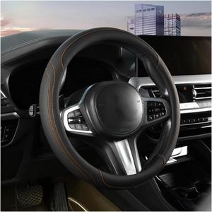 HZEL 15 Inch Synthetic Leather Steering Wheel Cover, Black/Orange
