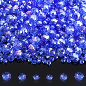 WILLBOND 600 Pcs Crystal Glass Beads for Jewelry Making Bulk Suncatcher Faceted Rondelle Loose Gemstone for Valentine's Day, Irish Holiday, Easter Bracelet DIY Crafts 8mm, 6mm, 4mm(Blue AB Color)