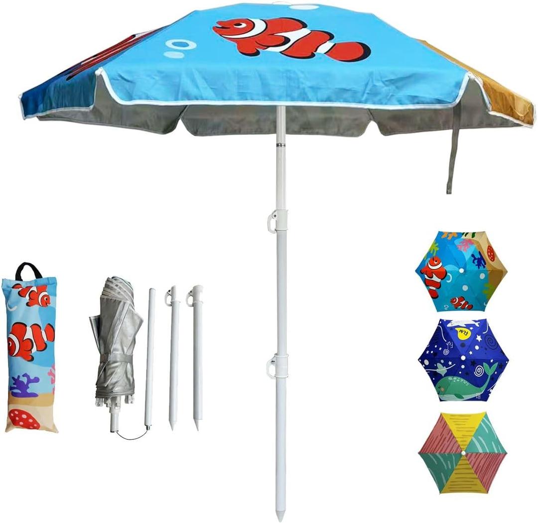 LOTTAFUN Water Table Umbrella 5ft Beach Umbrella - Heavy Duty Wind Resistant UV 50+ Portable Sun Shade with Sand Anchor & Carry Bag, Outdoor Folding Umbrella for Beach,Pool,Patio,Garden (Fish)