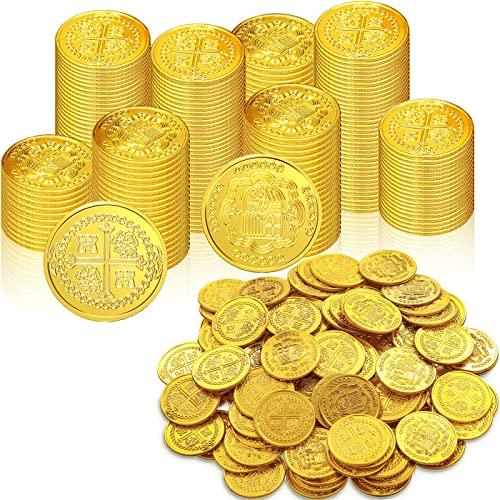 Chivao 250 Pcs Coins Plastic Treasure Pirate Coins Toy Carnival St. Patrick's Day Party Favors Fake Toy Pirate Party Decoration Birthday Adventure Themed Supplies(Gold)