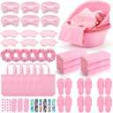 54Pcs Kids Foot Spa Party Supplies for Girl Spa Party Favors 6 Washbasin 6 Tote Bags 6 Hand Towels 6 Toe Separators 6 Hair Scrunchies 6 Hairband 6 Slipper 6 Eye Mask 6 Nail File (Pink)