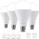 4 Pack Rechargeable Emergency Light Bulbs, Battery Powered LED Light Bulb 6000K Daylight E26 120 Volt 9W 60W Equivalent with 1200mAh for Home Power Outage Camping Hurricane