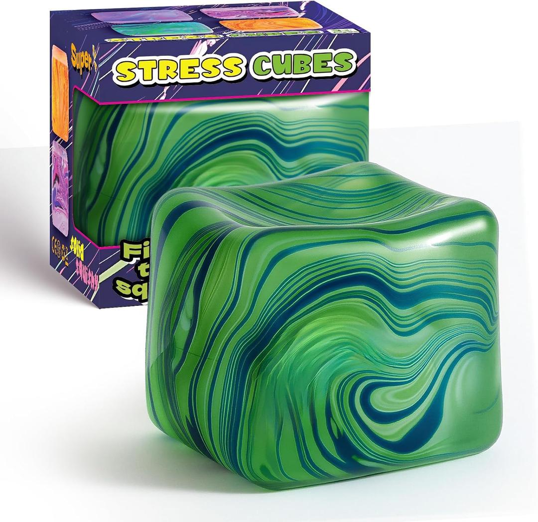 2 x Fidget Toys Squishy Stress Cube, Stress Balls for Adults Kids Squishies Anxiety Relief, Ice Cube Squishy Sensory Toys for Kids with Autism, Fidgets for Classroom Prizes Party Favors Toys (Green)