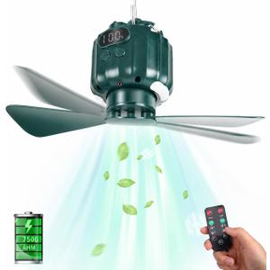 DUKUSEEK Tent Ceiling Fans for Camping Hanging, Portable Tent Fans with Light and Remote Control, Power Bank, USB Battery Operated Camping Fan with Hanging Hook for Outdoor, Car, RV, Small