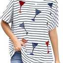MNLYBABY 4th of July Shirt Women Sequins Wine Glass Shirts American Patriotic Graphic Tee Stripe USA Independence Day Top XL