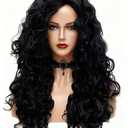 Rugelyss Long Wavy Wigs 28 Inches Natural Black Synthetic Kinky Curly Hair Wig for Women