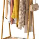 FILWH Bamboo Clothes Rack with Storage Box Foldable Garment Holder Coat Rack Freestanding Coat Stand Child Clothing Stand for Hanging Coat Dress up Racks (Natural, Large)