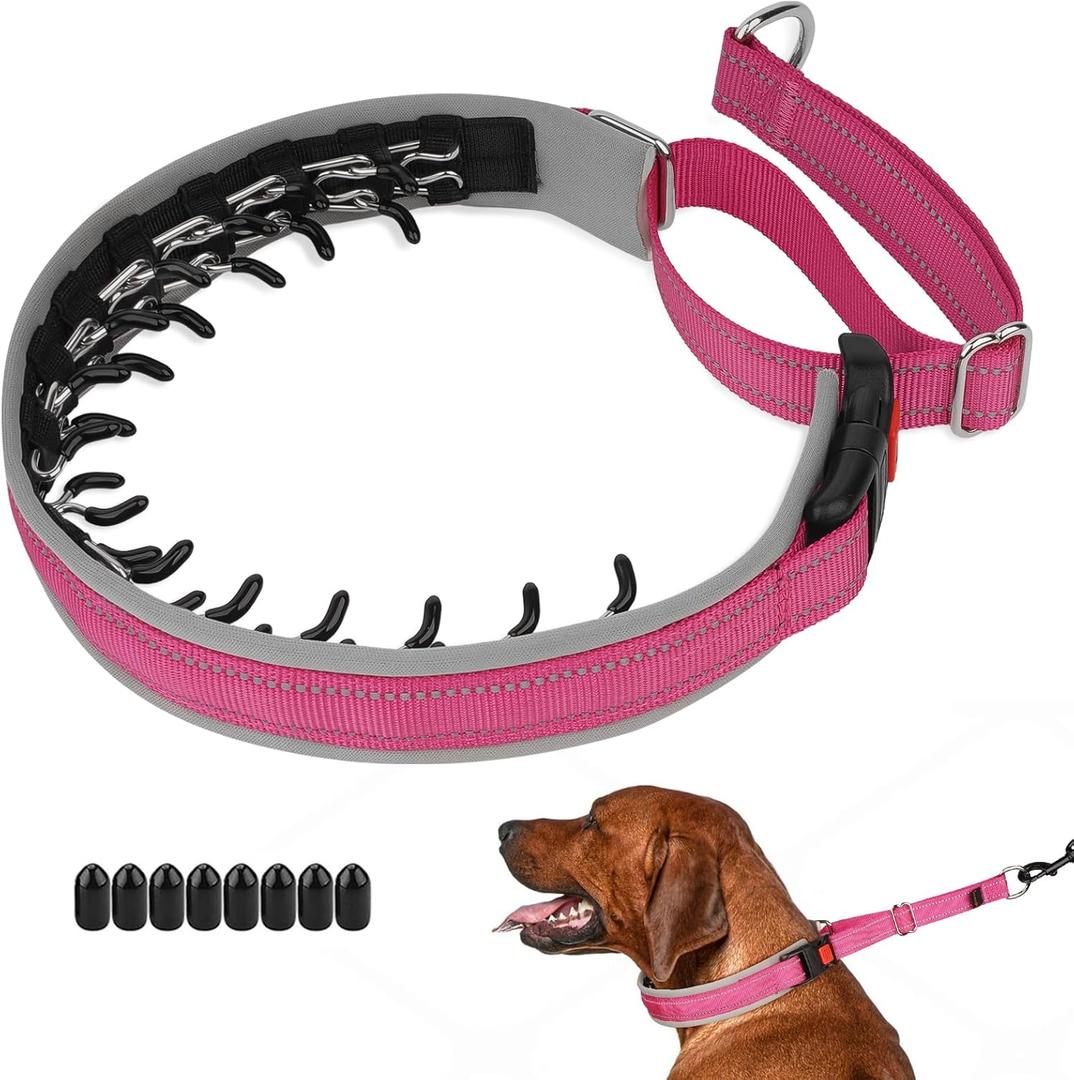 Mayerzon Martingale Dog Collar for Pulling, Patented No Pull Training Walking Collar with Buckle for Medium Large Dogs Bulldog Pitbull German Shepherd, Reflective, Adjustable, Heavy-Duty(M, Hot Pink) (Medium,2.5mm,14.5-18.5"Neck)
