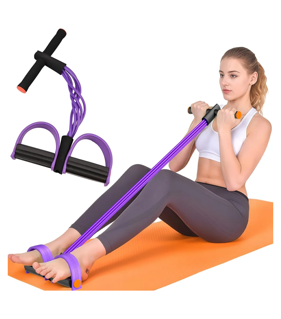 Resistance Bands with Handles, 6-Tubes Elastic Foot Pedal Resistance Bands, Natural Rubber Ankle Puller Sit-up Exercise, Multifunction Fitness Bands for Abdomen, Waist, Arm, Leg Stretching Training
