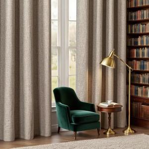 Linen Blackout Curtains for Bedroom, 100% Black Out Curtains 72 Inch Length 2 Panels Set for Living Room, Thermal Insulated Drapes Privacy Rod Pocket Back Tab Home Decor (52x72 Inch, Linen)