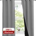 NICETOWN Noise and Lights Block Out Curtains, Thermal Insulated 100% Blackout 2-Layer Lined Drapes, Noise Cancellation Window Draperies for Dining Room (Silver Grey, 2 Panels, 37-inch W by 63-inch L)