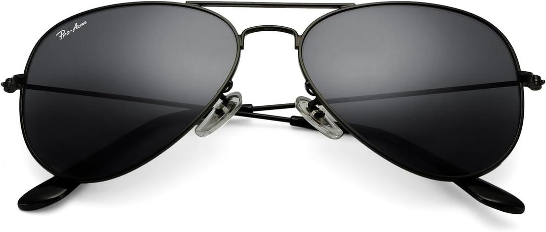 Pro Acme Classic Aviator Sunglasses for Women & Men Glass Lens Metal Frame UV400 Driver Sunglasses (58mm, B2 Black/Plastic/Polarized)
