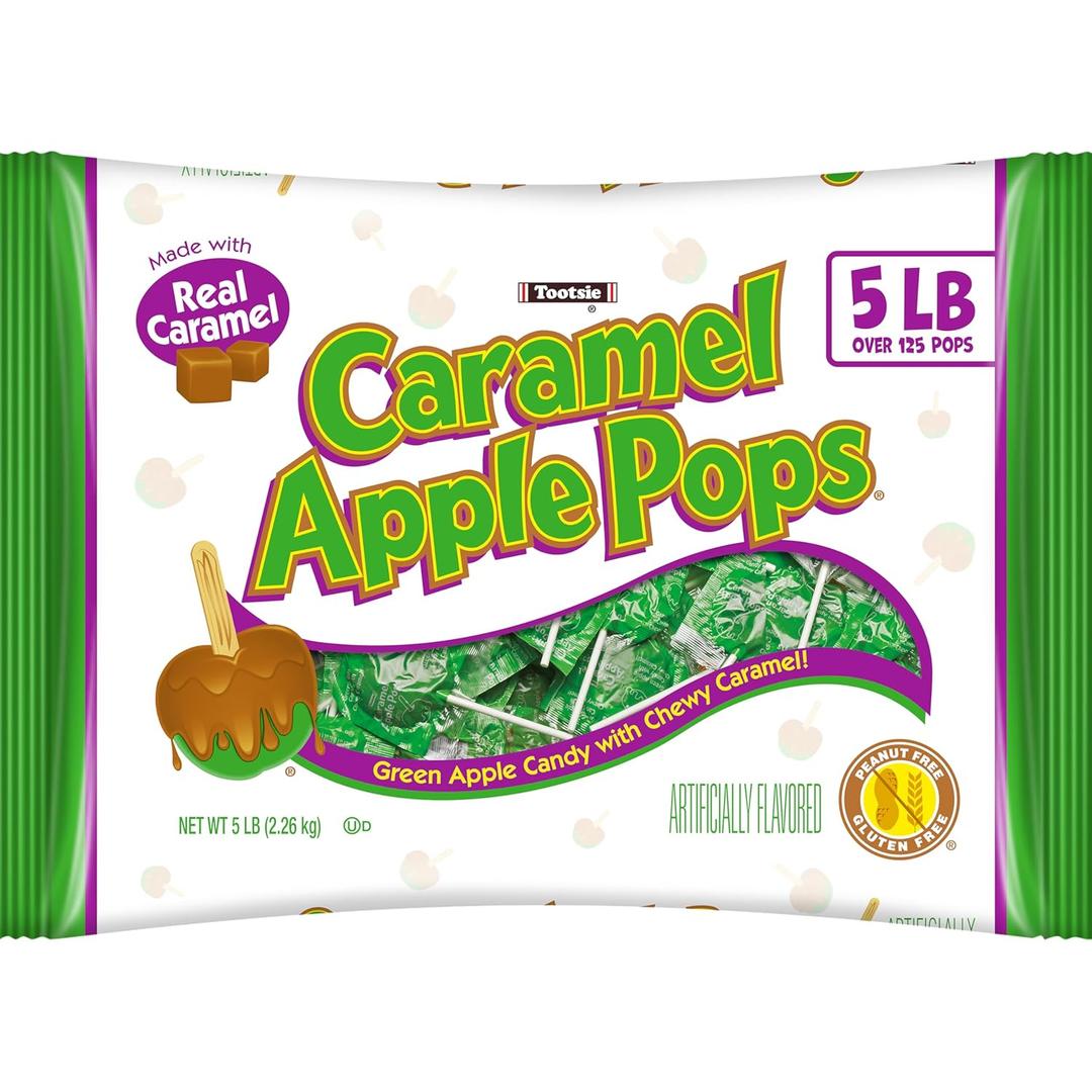 Tootsie Roll Caramel Apple Pops - Caramel Covered Green Apple Candy Lollipops - Bulk Gluten Free Candy - 5 Pound Bag of Caramel Apple Suckers