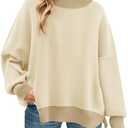 ZESICA Women's Fall 2025 Oversized Sweaters Long Sleeve Color Block Mock Neck Side Slit Comfy Loose Knitted Pullover Tops Size S