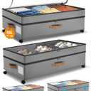 Under Bed Storage with Wheels, 10 inches Under Bed Storage Containers, 65L XXL Large Adjustable Underbed with Lids, Rolling Underbed Storage bins for Shoes, Clothes, Blankets, Grey