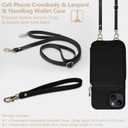 Keallce Case for iPhone 14 6.1'' Case Wallet, Crossbody Zipper Purse with RFID Blocking Card Slots Kickstand, Detachable Lanyard & Handstrap Flip Folio Leather Phone Cover for iPhone 14, Black