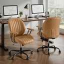 KISLOT Ergonomic Home Office Chair with Removable Arms, Adjustable Swivel Desk Chair with Wheels, Modern Faux Leather Computer Chair with Lumbar Support, Camel Brown