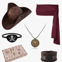 Pirate Hat and Accessories Set with Eye Patch Necklace Sash Leather Bracelets for Men Women Pirate Costume Halloween Cosplay Renaissance Outfit