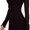 Zebaexf Women's Mesh Dress Long Puff Sleeve Mini Bodycon Sweet Neck Party Mini Dresses for Women (Black, S)
