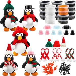 Soulchen 60 Pcs Christmas DIY Craft Clay Kits Penguin Crafts Set Include Multicolor Air Dry Modeling Clay and DIY Accessories Christmas Color Dough Set for Holiday Party Decor Gift Art Class